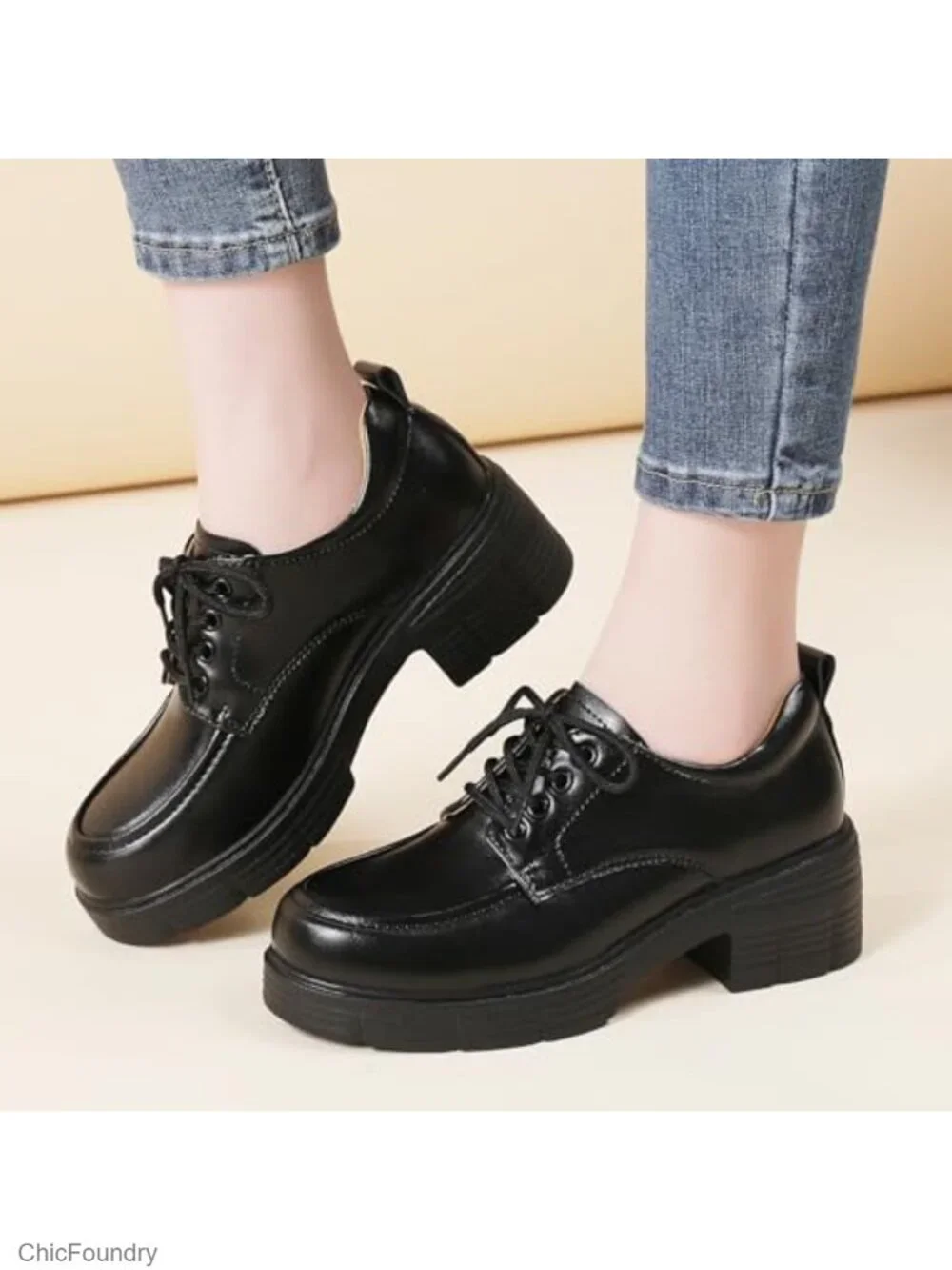Women's Chunky Platform Oxford Shoes Faux Leather Lace-Up Comfort